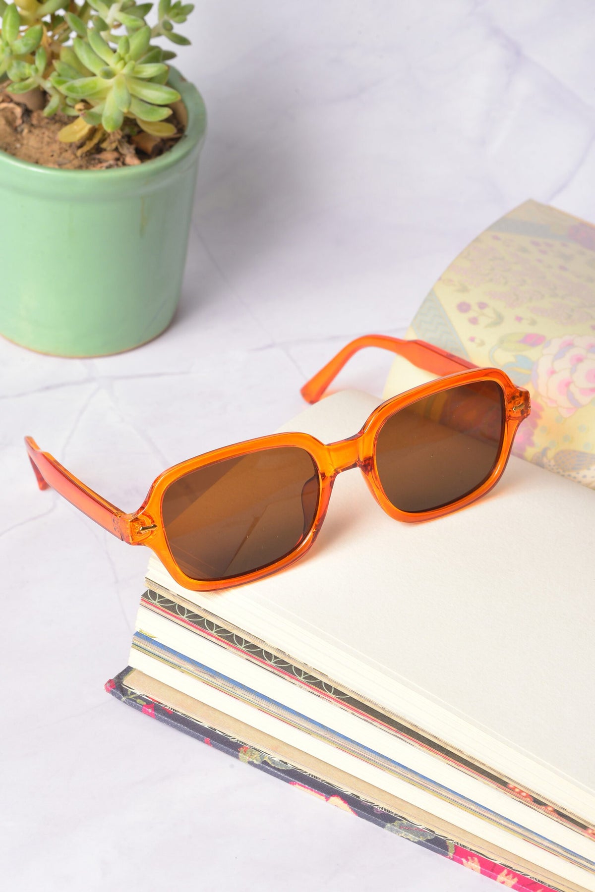 Women Brown Lens Orange Wayfarer Sunglasses