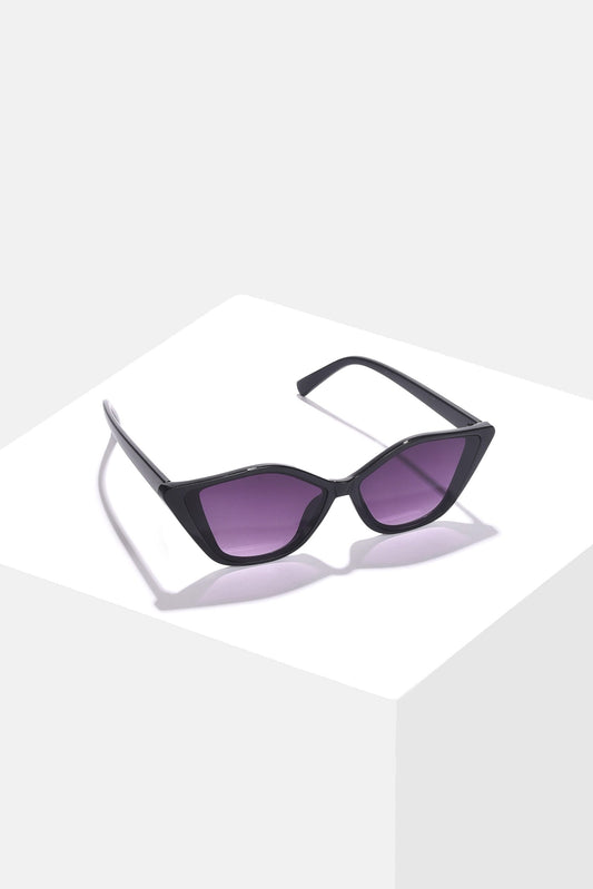 Women Purple Lens Black Cateye Sunglasses