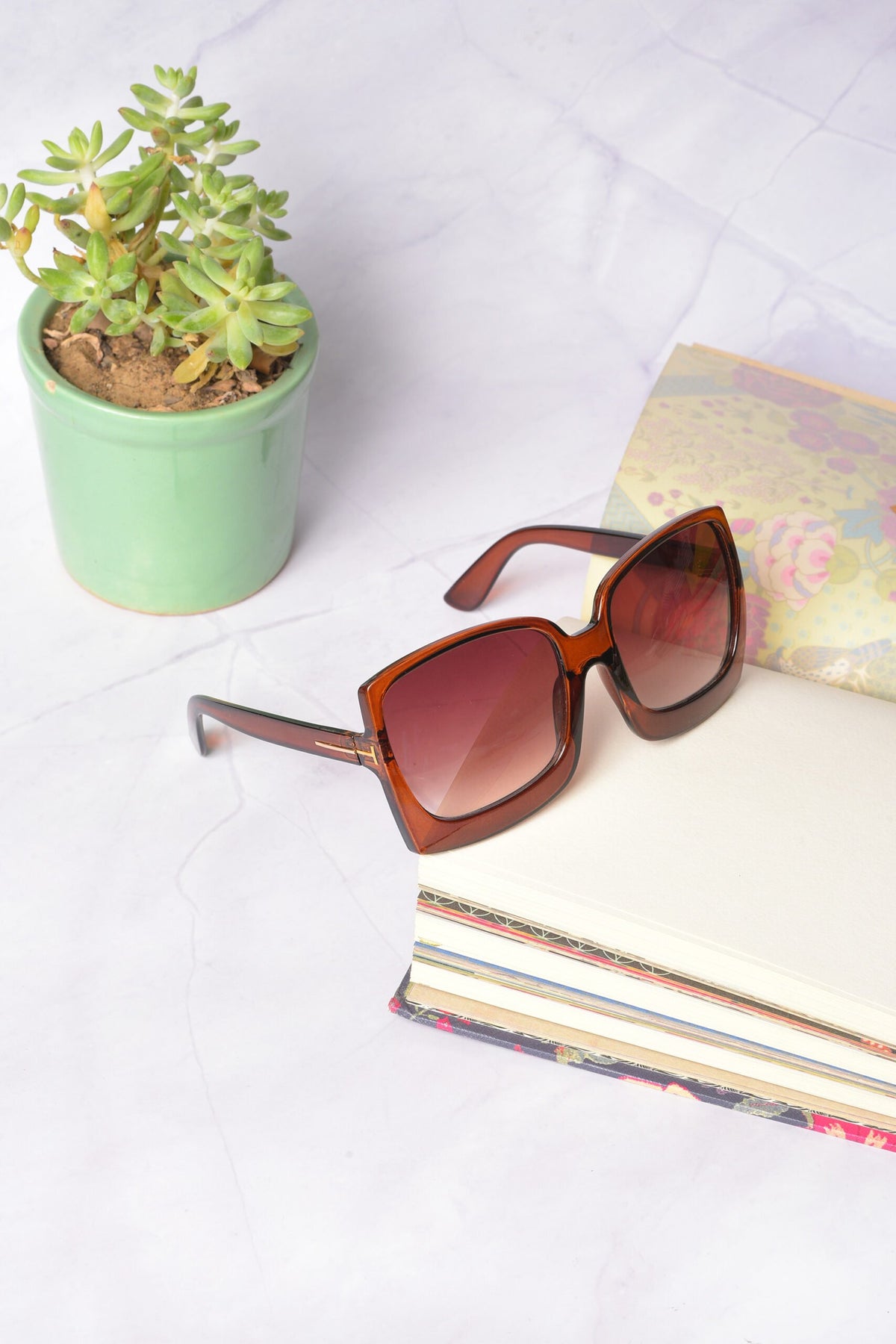 Women Brown Lens Brown Oversized Sunglasses