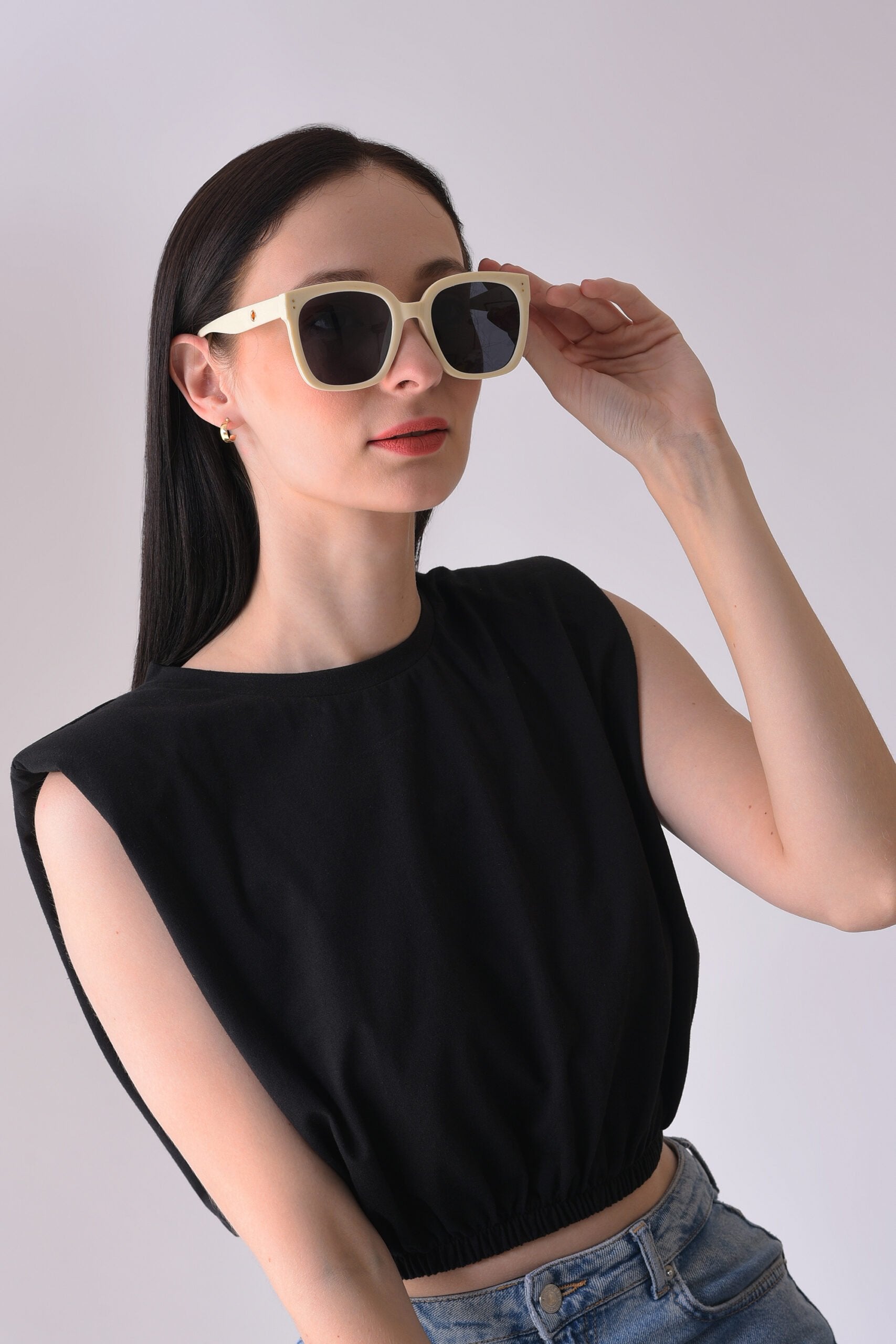 Women Black Lens White Butterfly Sunglasses