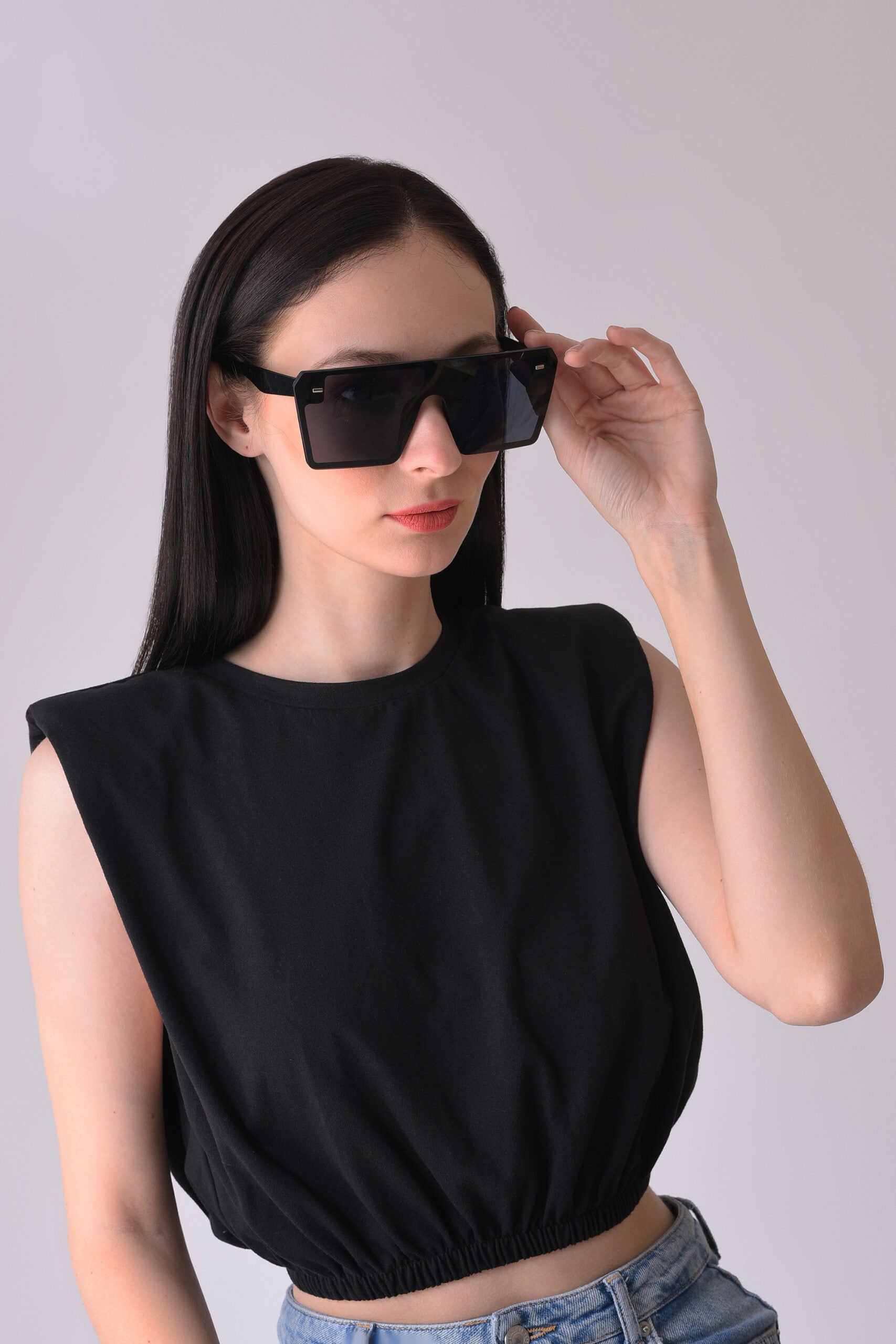 Women Black Lens Black Oversized Sunglasses