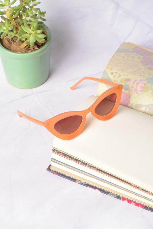 Women Brown Lens Orange Cateye Sunglasses