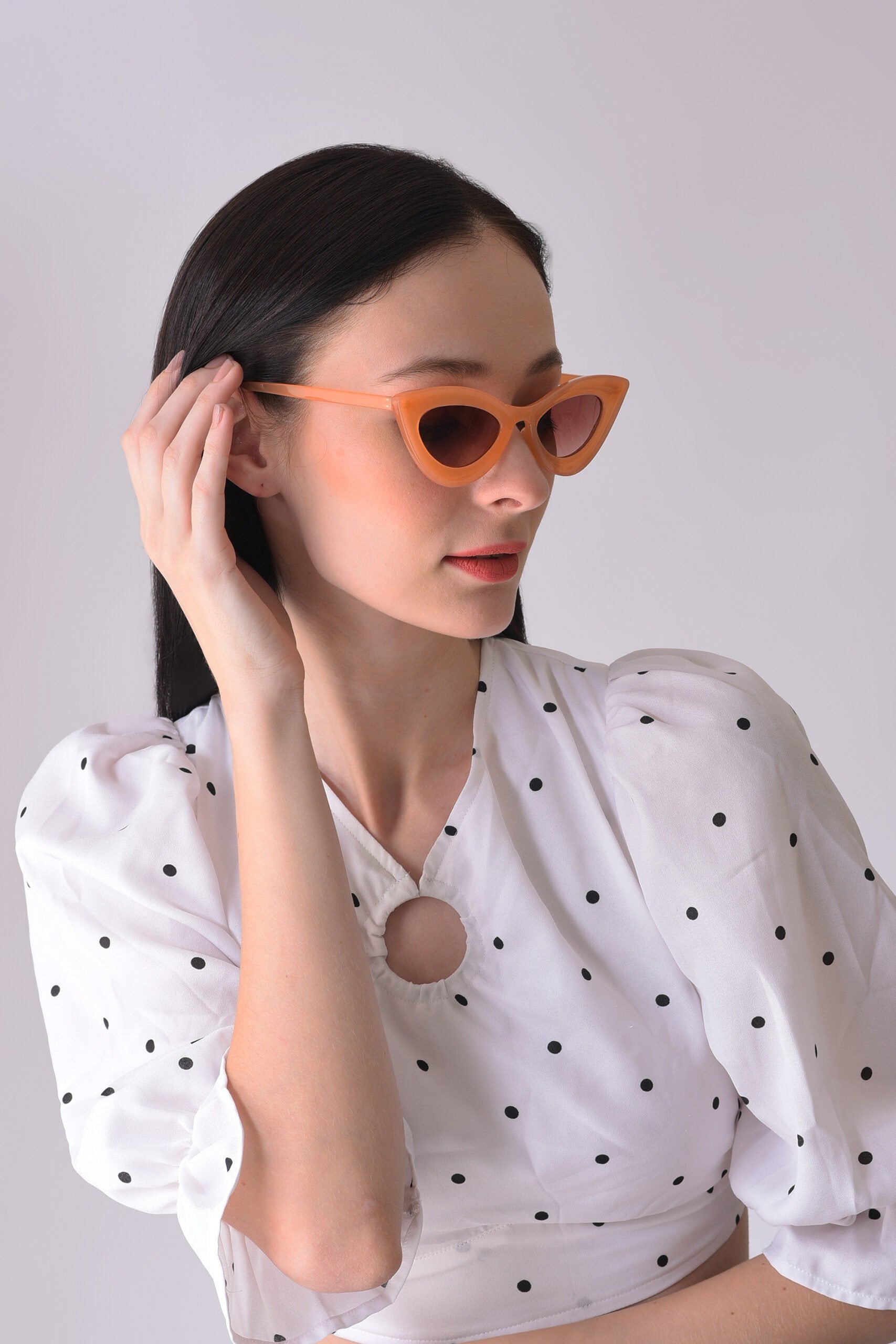 Women Brown Lens Orange Cateye Sunglasses