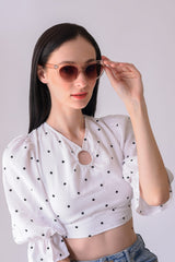 Women Brown Lens White Cateye Sunglasses