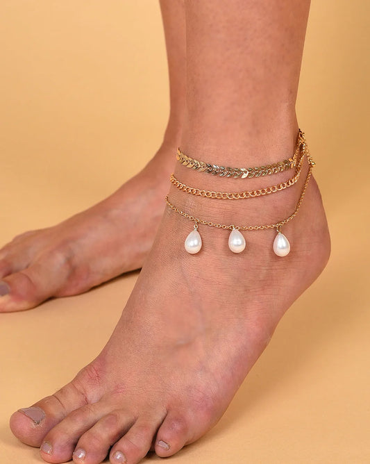 Gold Plated Pearl Anklet