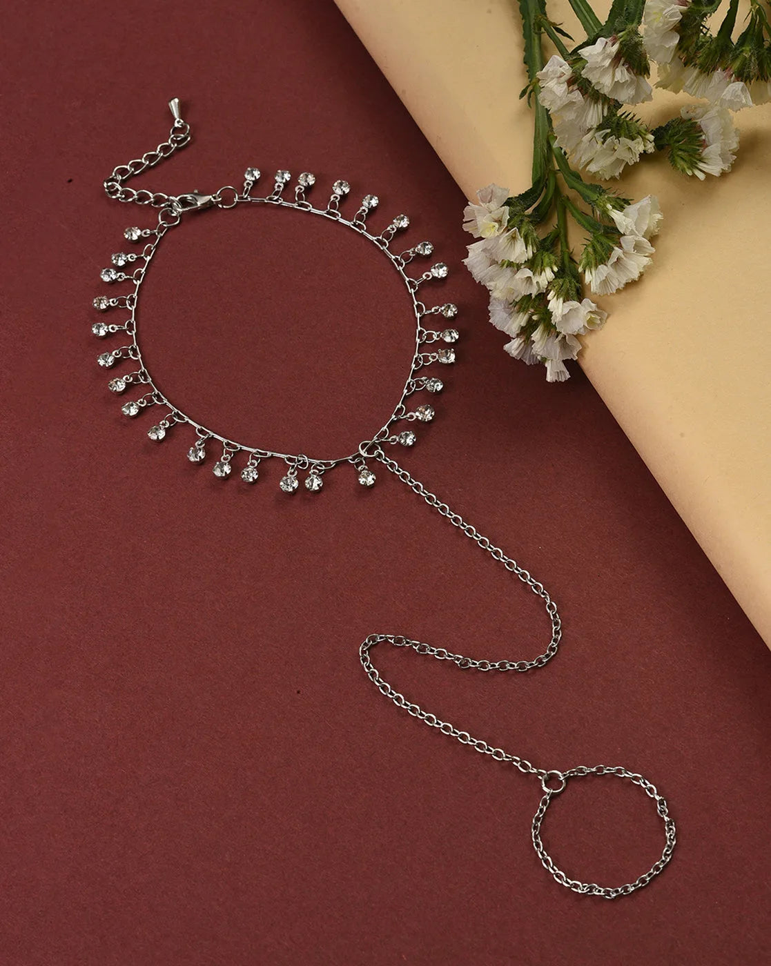 Silver Plated Designer Stone Anklet