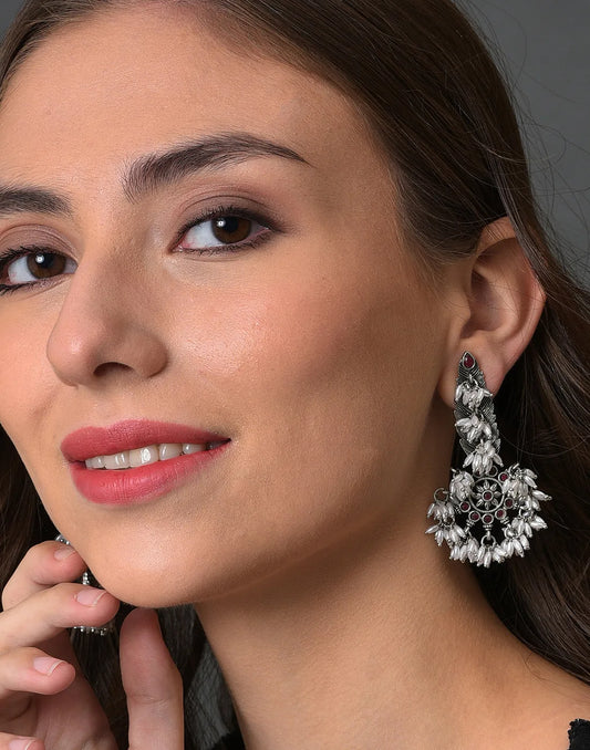 Silver Plated Floral Drop Earring