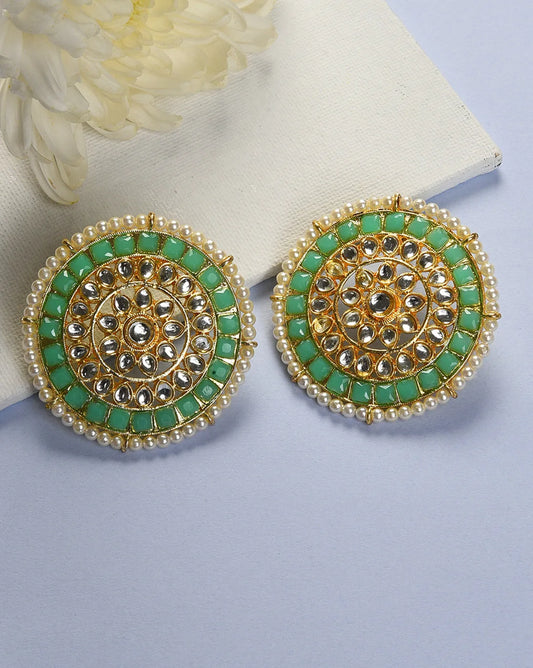 Gold Plated Kundan Pearl Stud