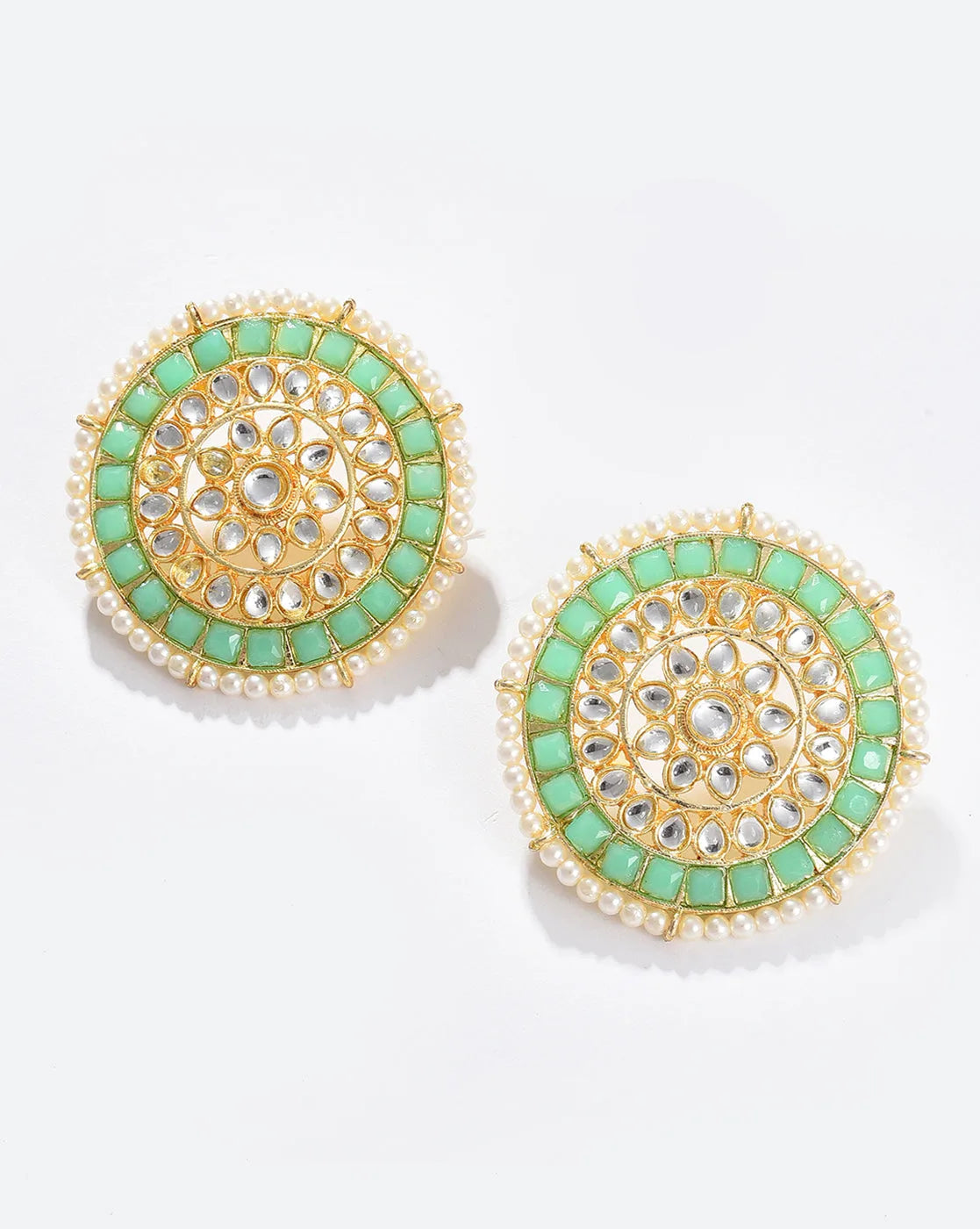 Gold Plated Kundan Pearl Stud