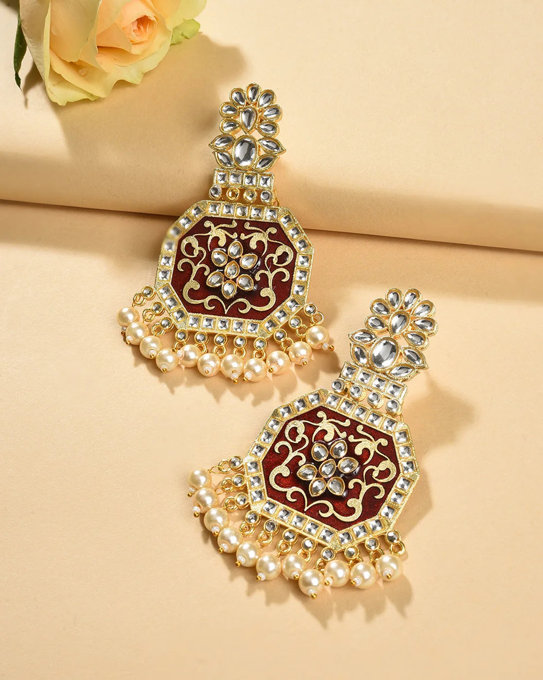 Gold Plated Kundan Pearl Drop Earring