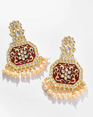 Gold Plated Kundan Pearl Drop Earring