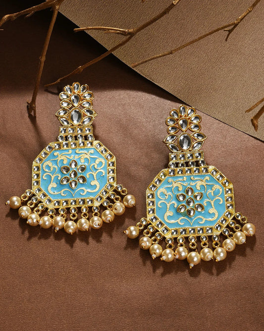 Gold Plated Kundan Pearl Drop Earring