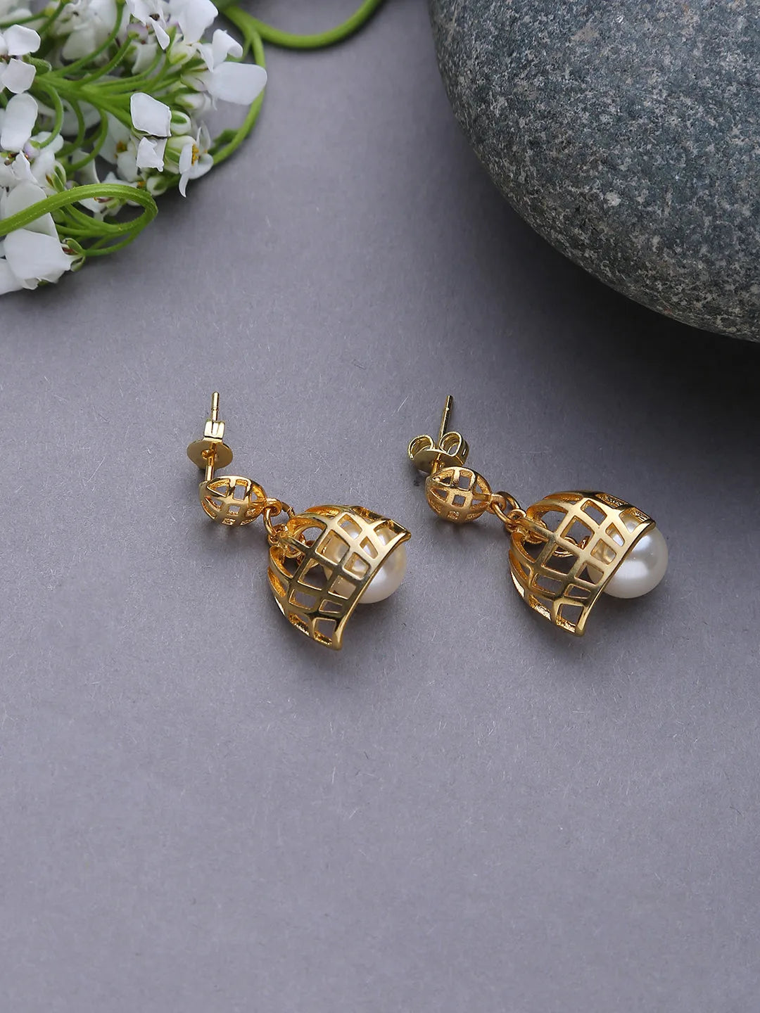 Gold Plated Dome Shaped Trendy Earrings