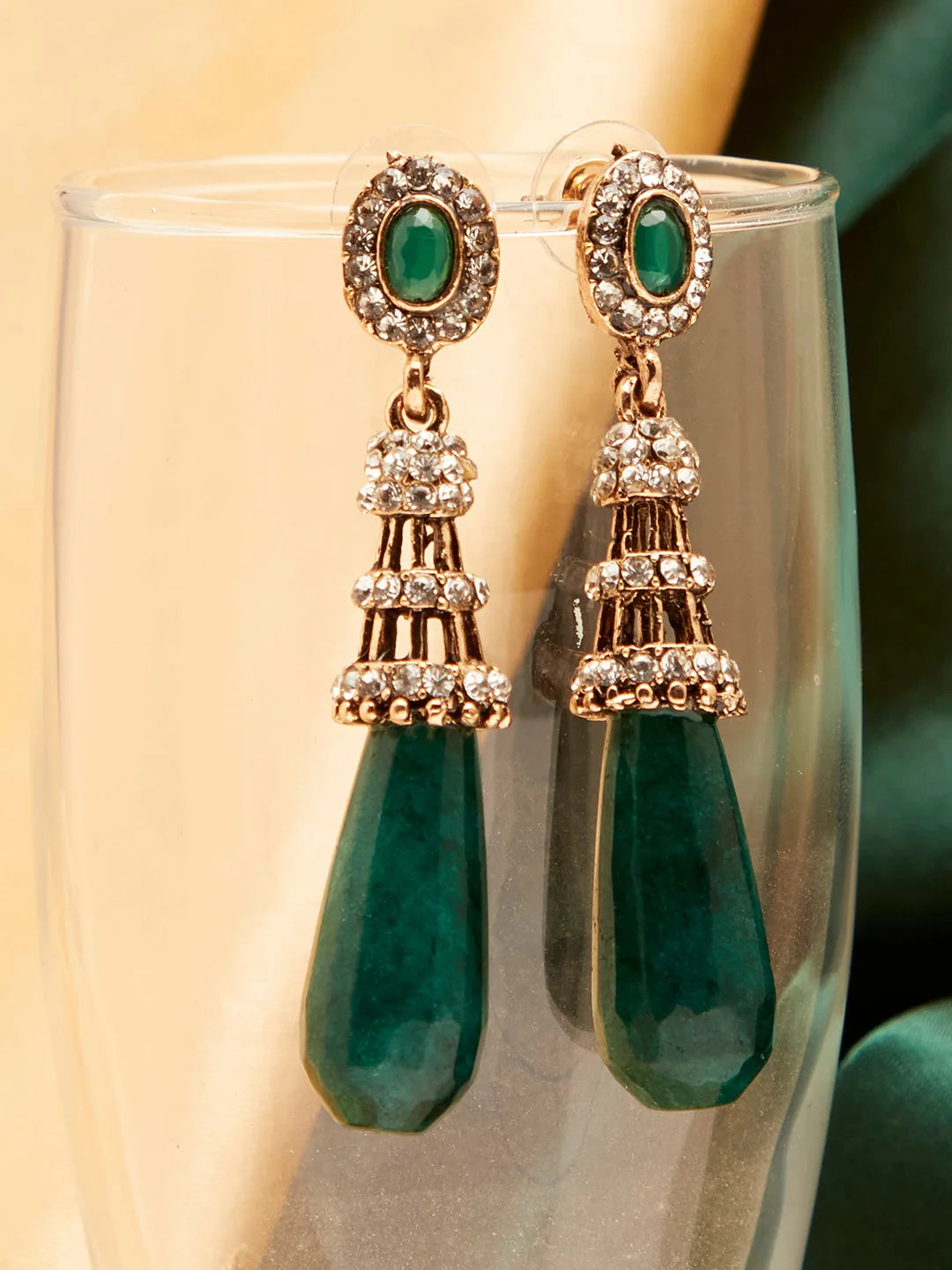 Gold Plated Designer Stone Drop Earring