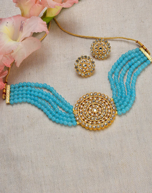 Gold Plated Designer Stone Necklace Set