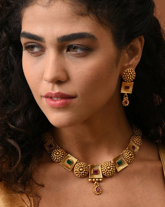 Gold Plated Designer Stone Necklace Set