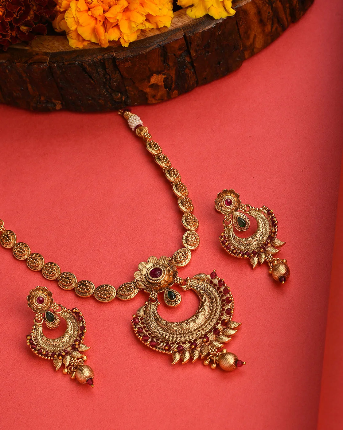 Gold Plated Designer Stone Necklace Set