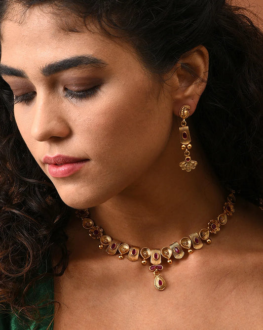 Gold Plated Designer Stone Necklace Set