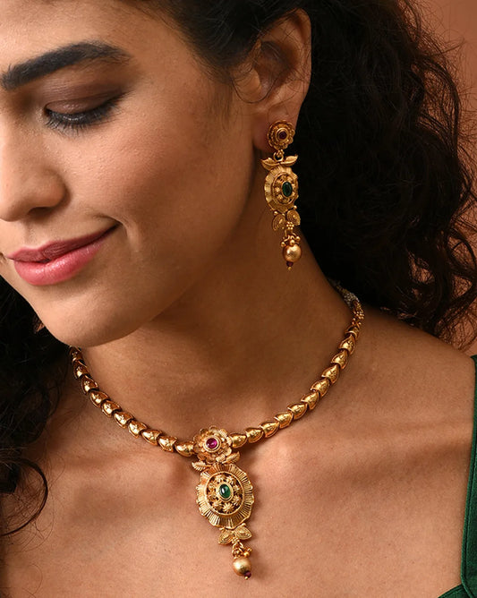 Gold Plated Designer Stone Necklace Set