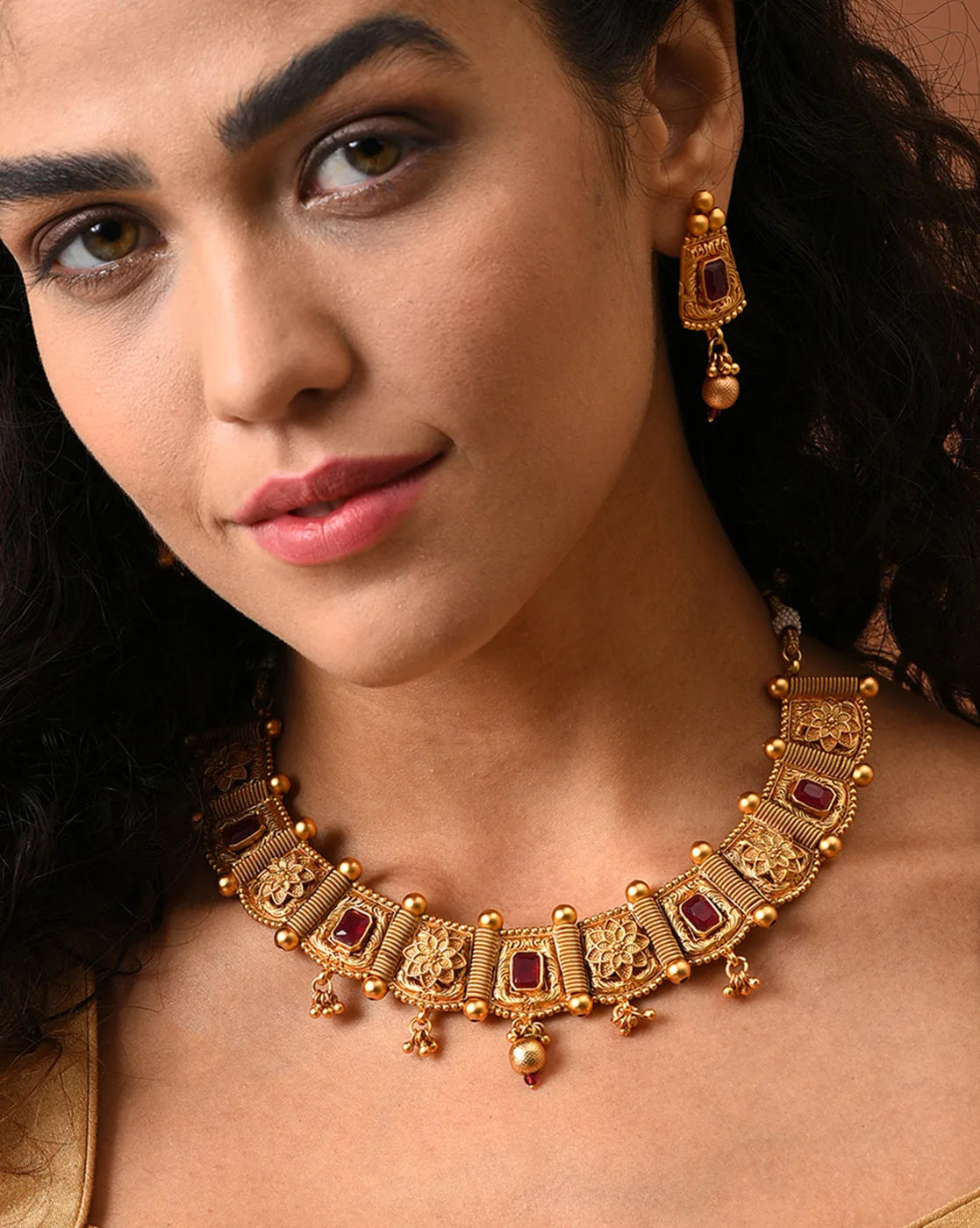 Gold Plated Designer Stone Necklace Set