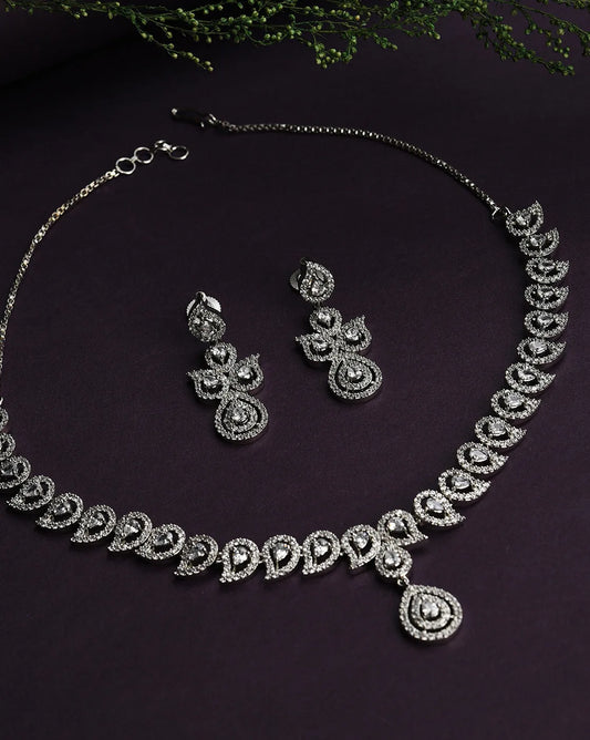 Silver Plated Designer Stone Necklace Set