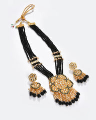 Gold Plated Kundan Beaded Necklace and Earrings Set