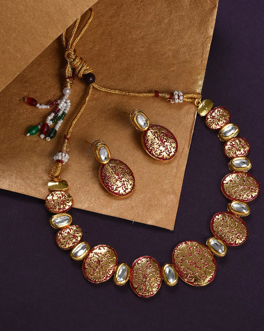 Gold Plated Designer Kundan Necklace and Earrings Set