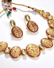 Gold Plated Designer Kundan Necklace and Earrings Set