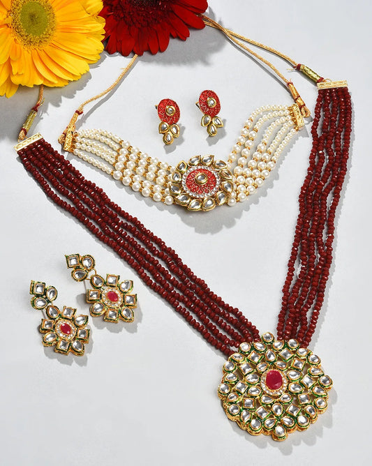 Gold Plated Designer Kundan Necklace and Earrings Set