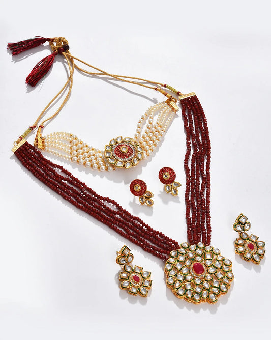 Gold Plated Designer Kundan Necklace and Earrings Set