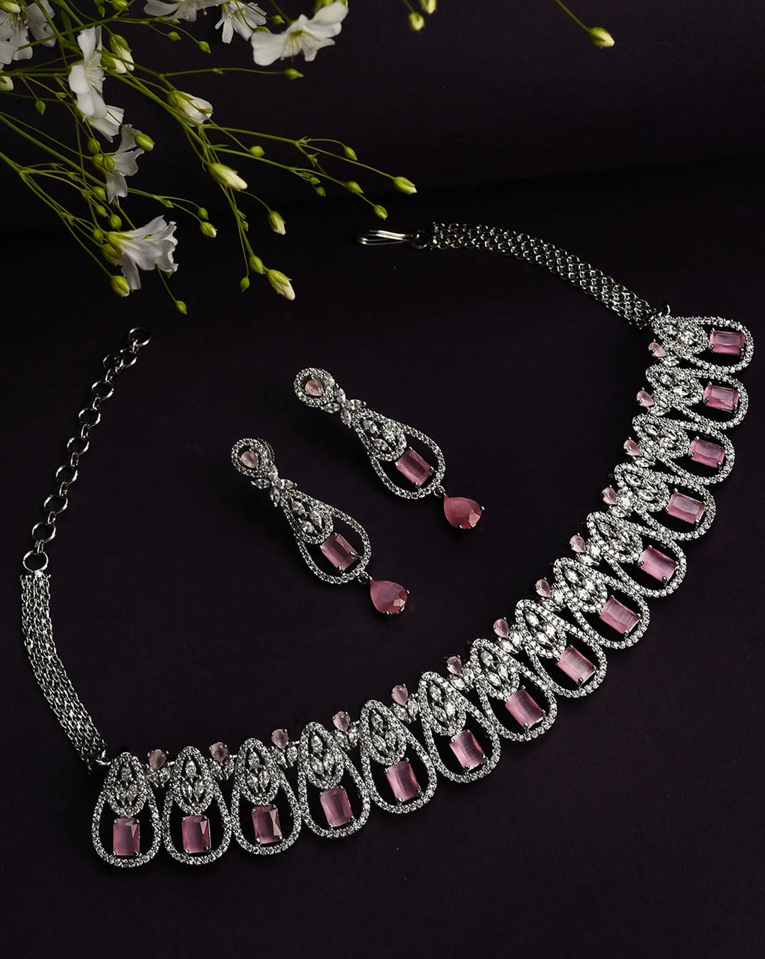 Silver Plated Designer Stone Necklace Set