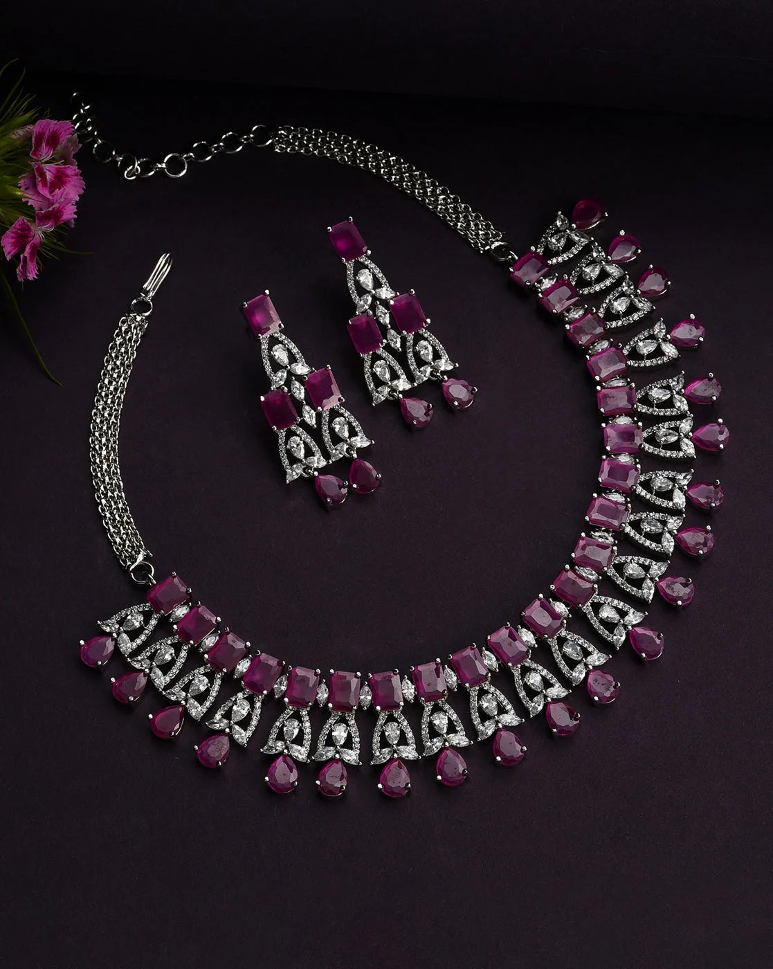 Silver Plated Designer Stone Necklace Set