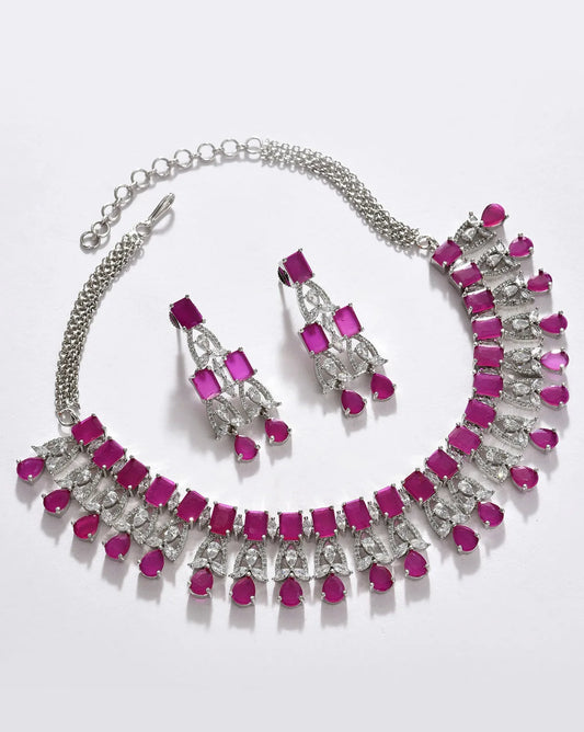 Silver Plated Designer Stone Necklace Set