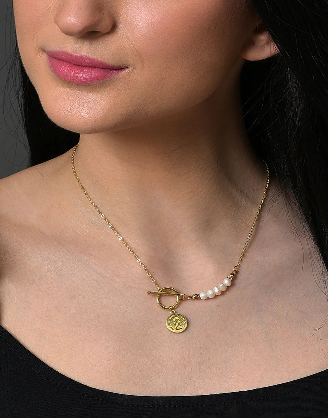 Gold Plated Coin Pattern Necklace