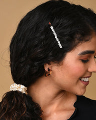 Gold Plated Designer Stone Necklace, Hair Pin and Earring Set