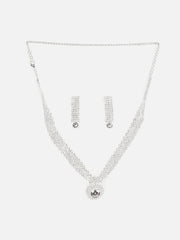 Silver Plated Designer Stone Necklace and Earring Set