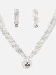 Silver Plated Designer Stone Necklace and Earring Set