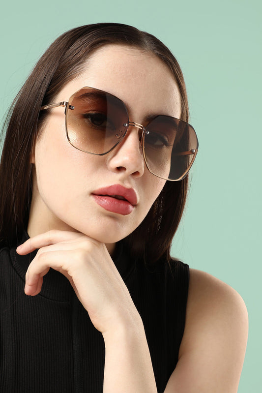 Polarized Alloy Rimless Oversized Sunglass For Women