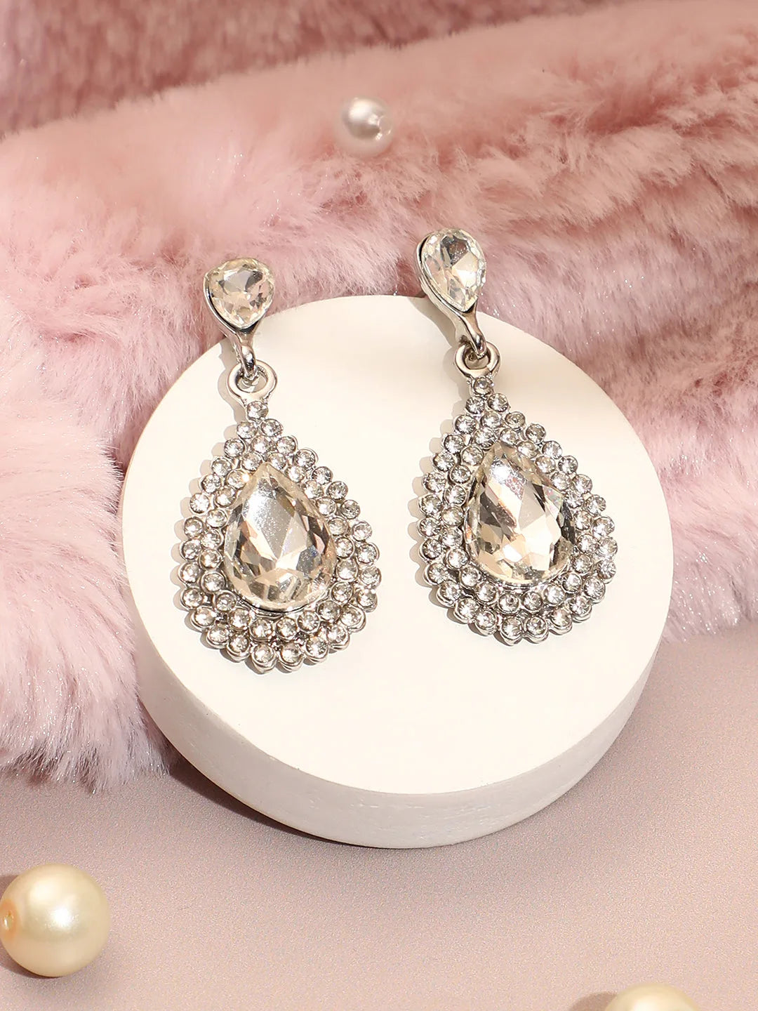 Silver Plated Designer Stone Party Drop Earring