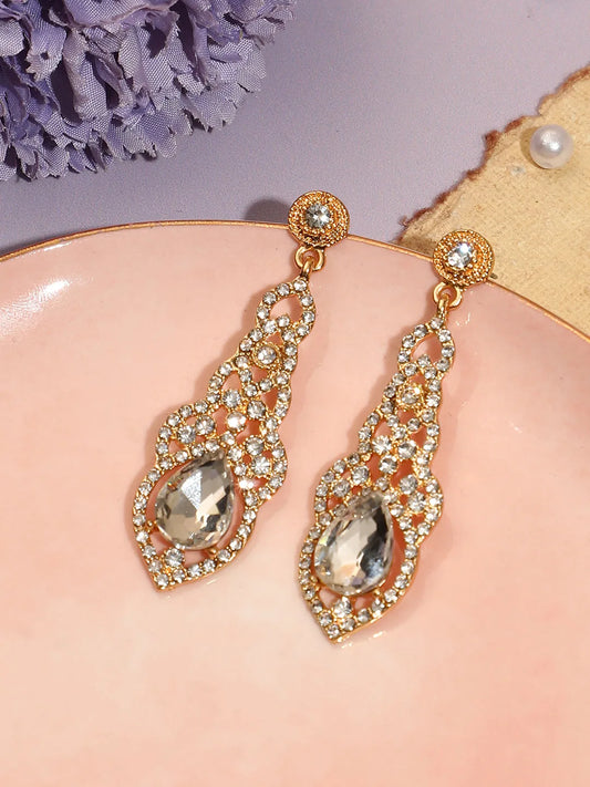 Silver Plated Designer Stone Party Drop Earring