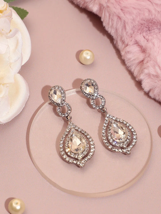 Silver Plated Designer Stone Party Drop Earring