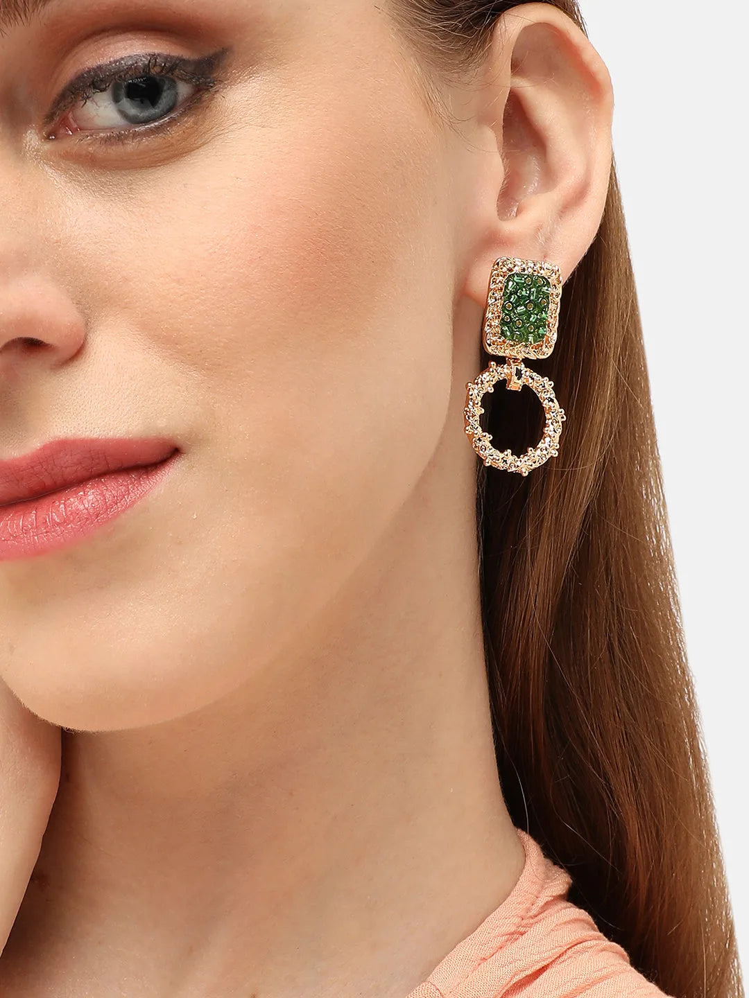 Gold Plated Party Designer Stone Drop Earring