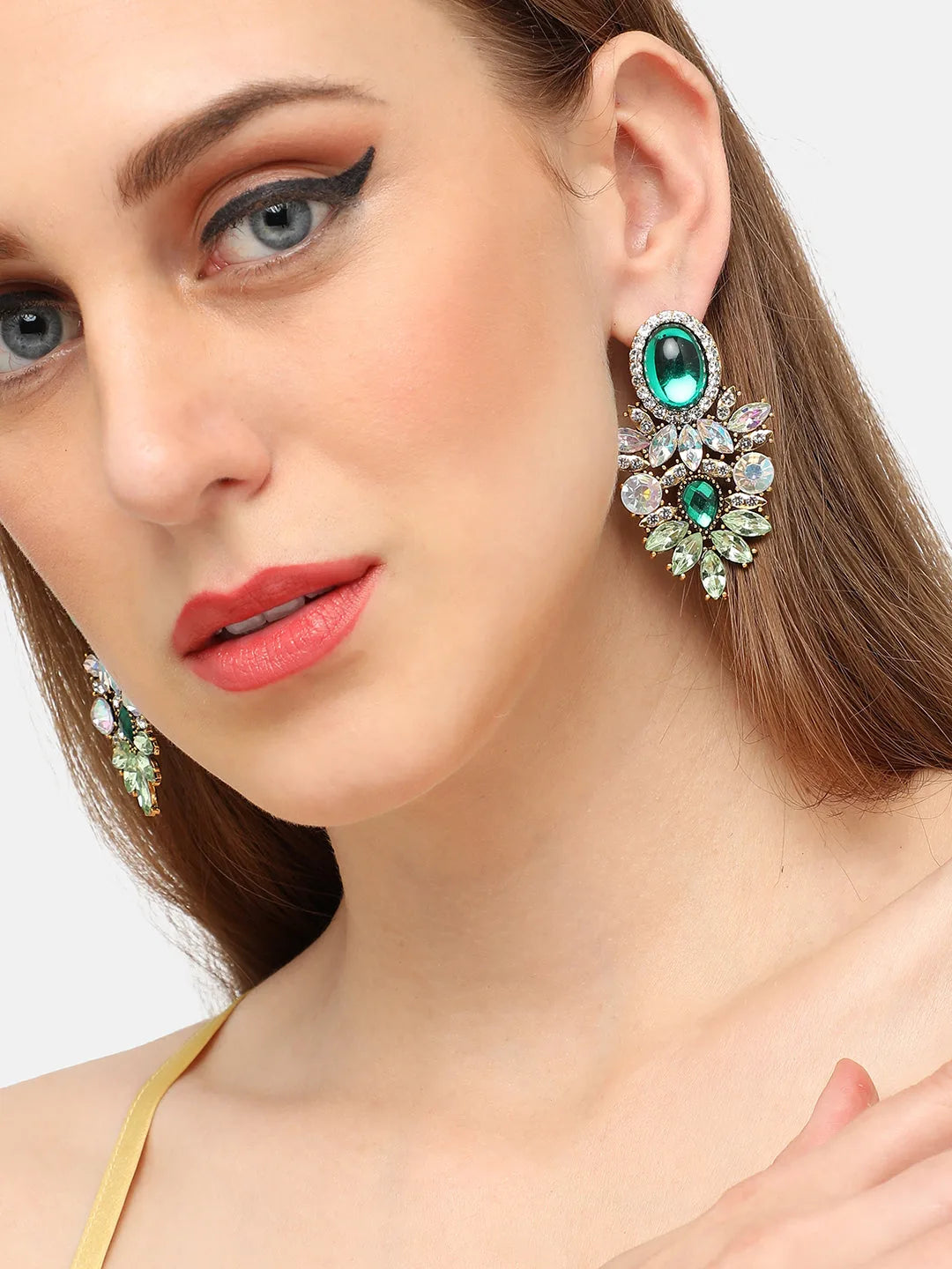 Gold Plated Party Designer Stone Drop Earring