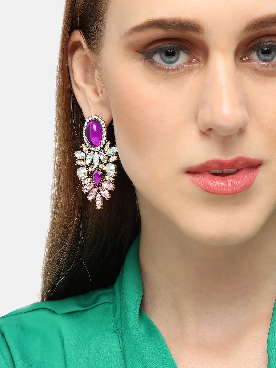 Gold Plated Party Designer Stone Drop Earring