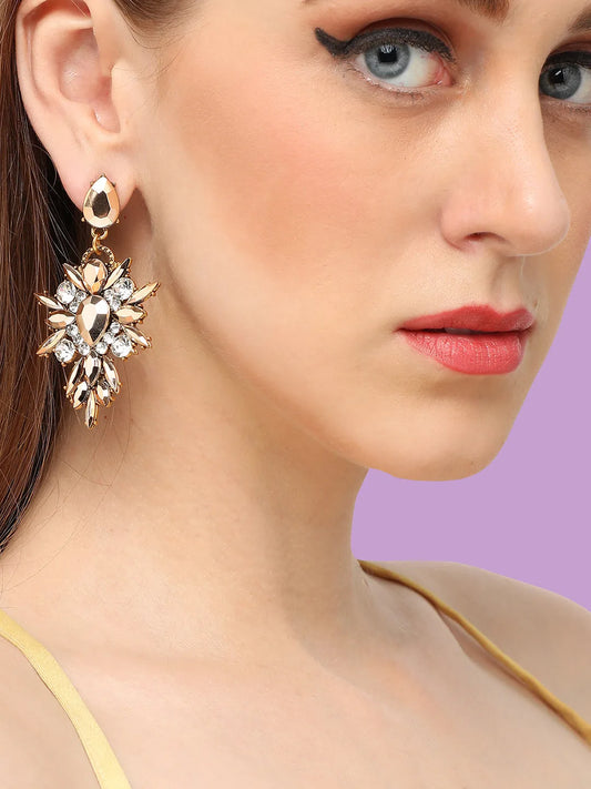 Gold Plated Party Designer Stone Drop Earring