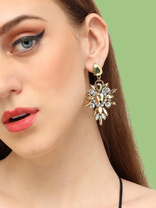 Gold Plated Party Designer Stone Drop Earring