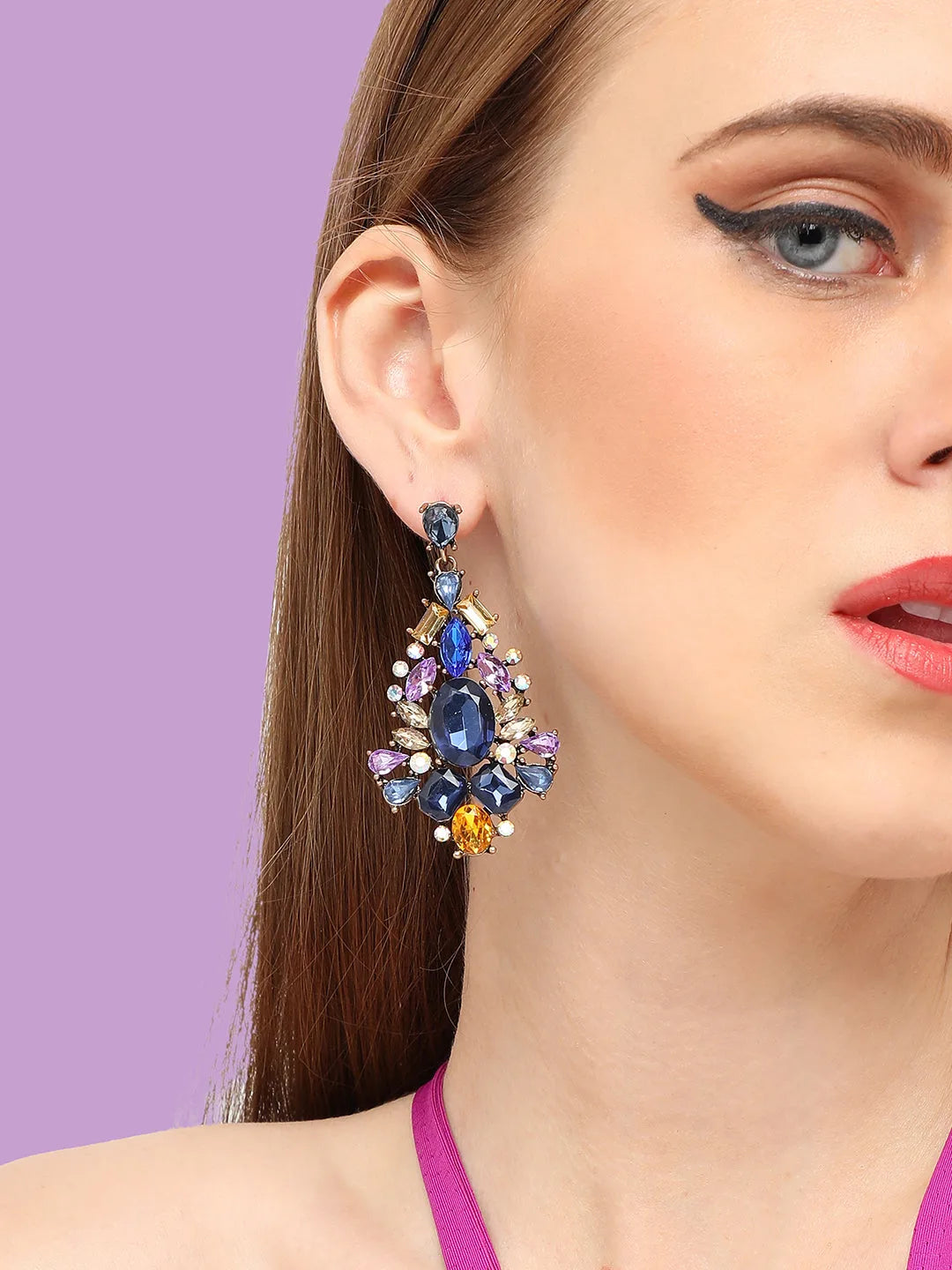 Gold Plated Party Designer Stone Drop Earring