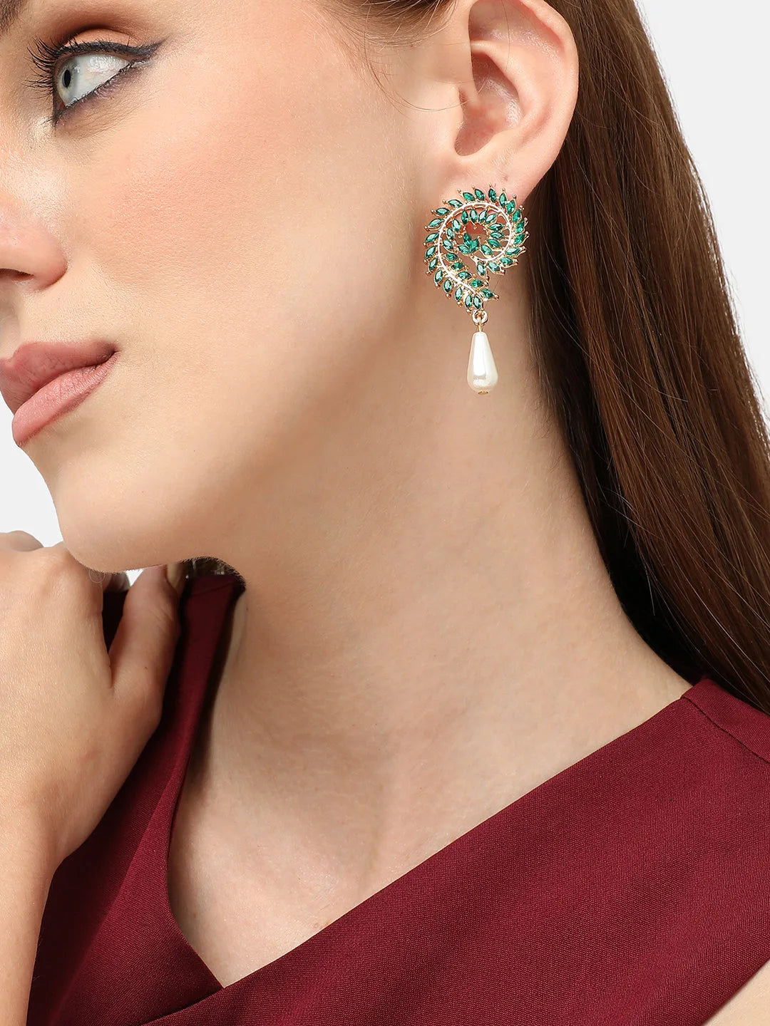 Gold Plated Party Designer Stone Drop Earring