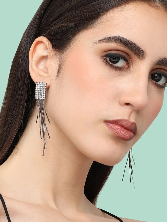 Silver Plated Designer Stone Party Drop Earring