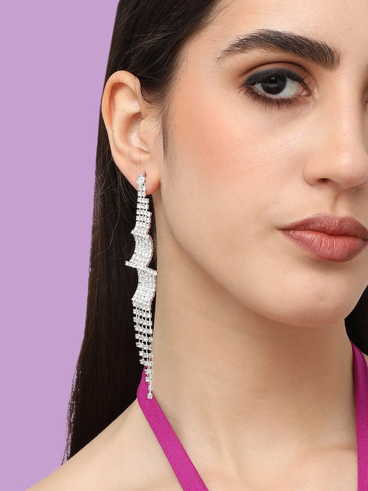 Silver Plated Designer Stone Party Drop Earring